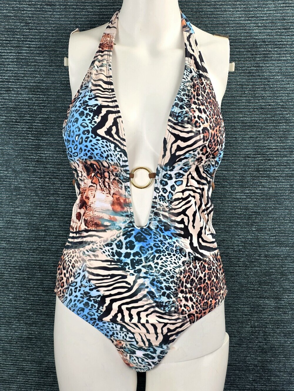 Sexy Animal Print Plunge One-Piece Cheeky High Sides - Picture 2 of 11